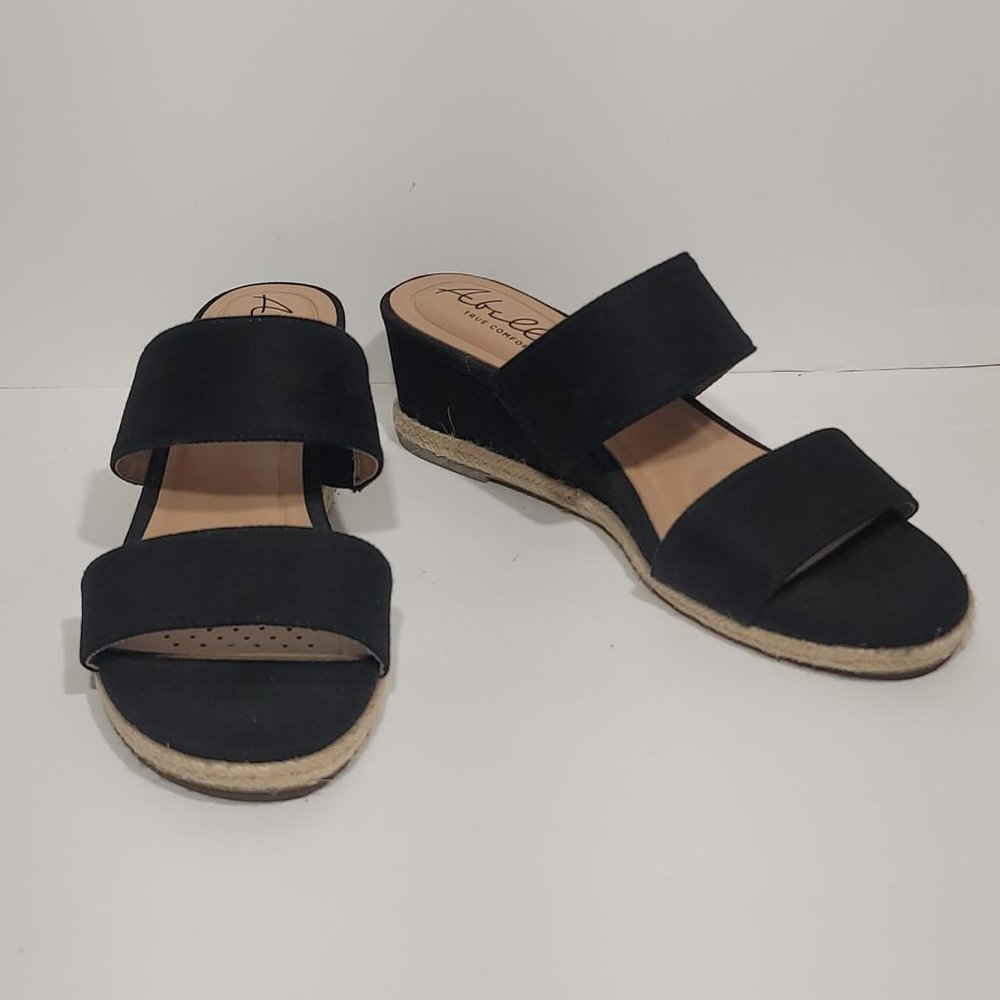 Abella True Comfort Black Wedge Sandal Espadrille 9 M NWOT NWOB